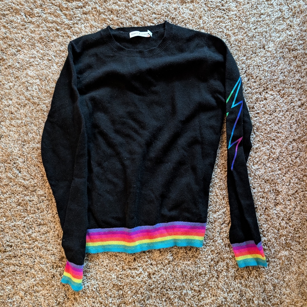 Black Sweater with Rainbow Accents